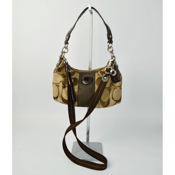 Coach F19218 Signature Stripe Demi Bag Brown Crossbody Vintage - Picture 1 of 10